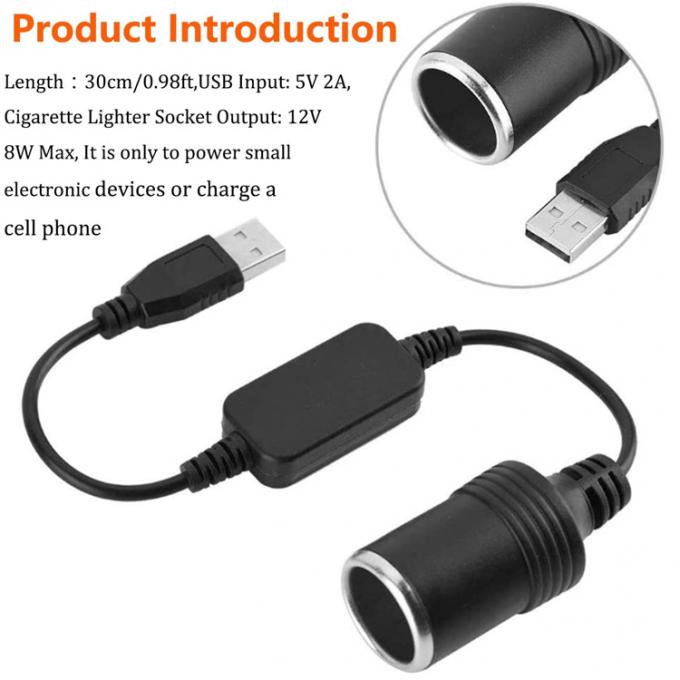 USB A Мужчина на 12В Автомобильный сигаретный зажигалка розетка Женщина кабель преобразователя питания 3