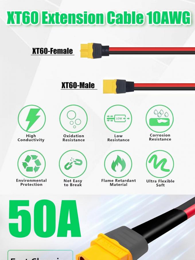 10AWG 12AWG Мужчина к женщине XT60 XT60H Коннектор расширения адаптер кабеля для солнечной панели батарейной электростанции RC 2