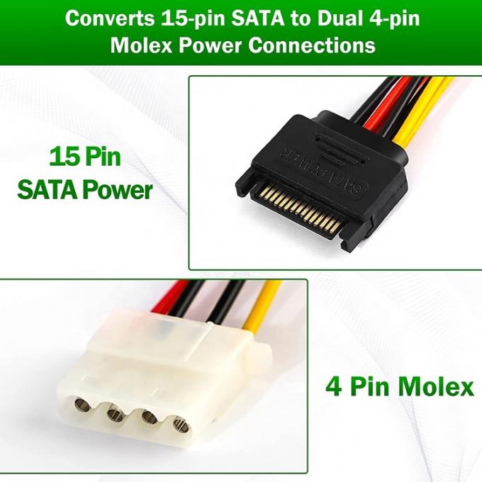 Sata 15 Pin Male to Dual Molex 4 Pin Lp4 IDE Female Hard Drive Power Y Adapter Converter Cable для твердотельных накопителей SSD 1