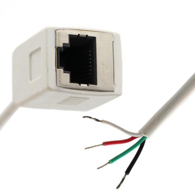 Настройка Белый женский RJ45 розетка для открытия Консервированная сварка 4 провода Голый конец кабеля с хвостом свиньи 0