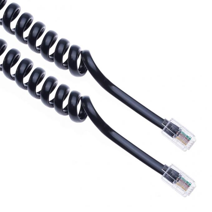 OEM Свернутая пружина 1м 2м 3м RJ9 4P4C RJ11 Черно-белый спиральный плоский Cat3 ADSL телефонный кабель 3