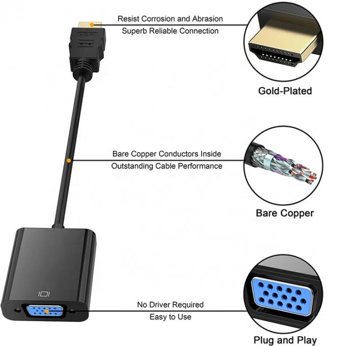 1080P 4K HDM TV I Мужчина на VGA Женщина адаптер с 3.5 Audio Jack Сила для компьютера ПК Монитор HDTV 2