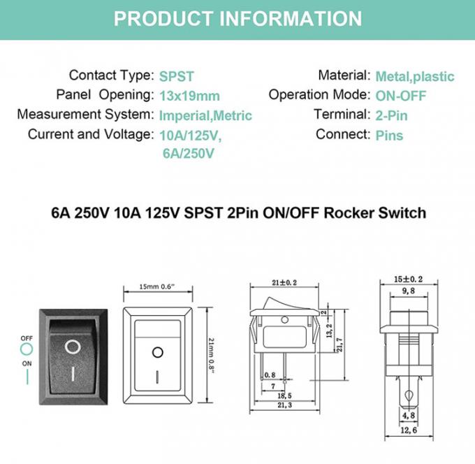 AC 6A/250V 10A/125V Черный 2-принт Положение Включите В Включите Включите электрический переключатель лодки 0