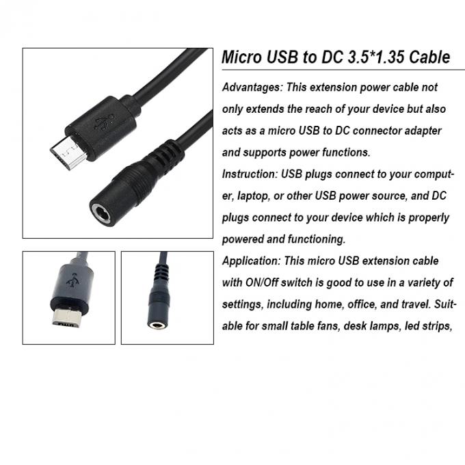 Micro USB Мужчина на DC 3,5x1,35 мм Женщина Джек Расширение кабеля питания для вентиляторов светодиодные ленты 0