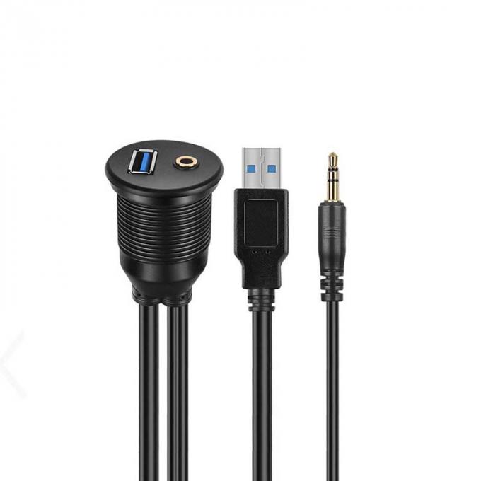 USB 3.0 AUX DC 3.5 Мужчина к женщине водонепроницаемый расширительный кабель с плавным монтажным панелем для автомобилей 1