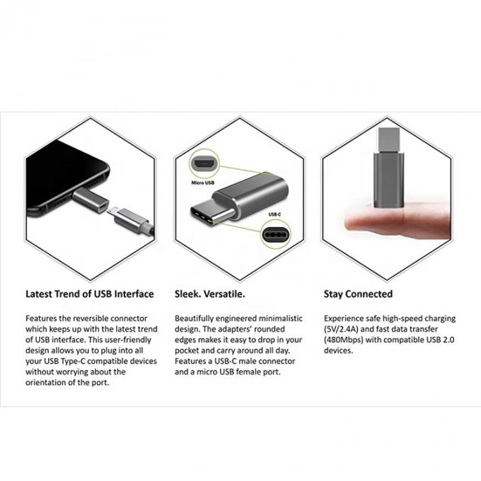 Подключается и играет металлическая оболочка Micro USB женского типа C мужского типа OTG преобразователь адаптер 3