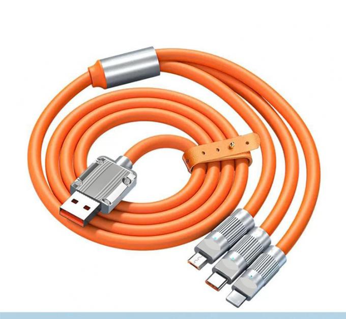 Сверхбыстрая зарядка 120w 6A жидкий силикон 3 в 1 многоконнекторы Micro Type C USB кабель для зарядки данных для мобильного телефона 0