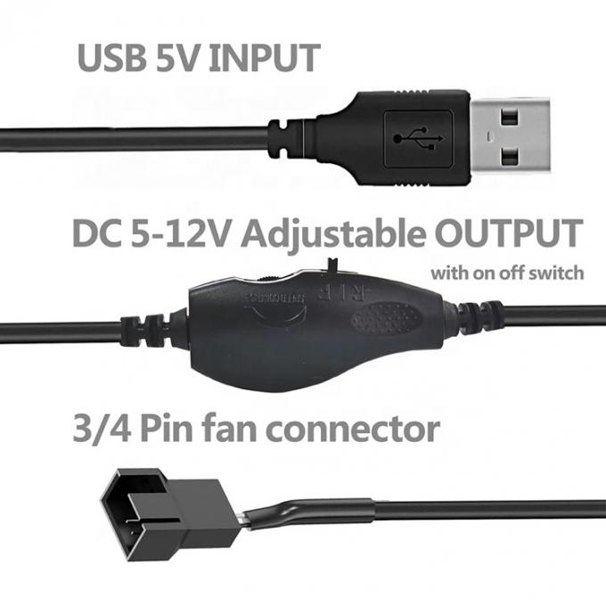 Регулируемый USB 5V Step Up Boost to DC 12V 3 Pin 4 Pin Connector Fan Speed Controller Power Adapter Cable for PC Cooling Fan 1