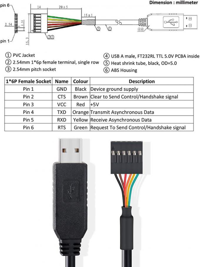 FTDI Chip FT232 USB к TTL 3.3V 5V Uart RTS CTS TXD RXD Серийный кабель преобразователя для Arduino Raspberry Pi 2