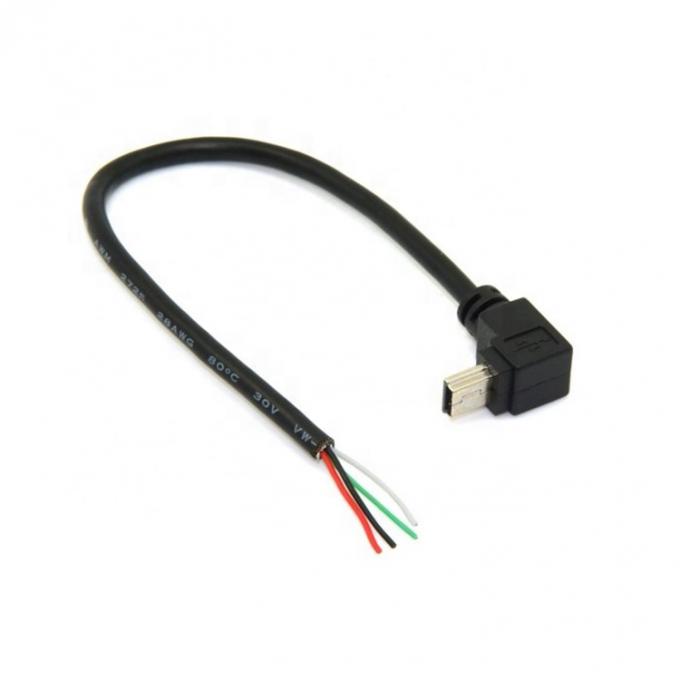 90 градусов вверх вниз левый правый угол мини-USB с обнаженным обнаженным проводом открытый конец кабеля 4