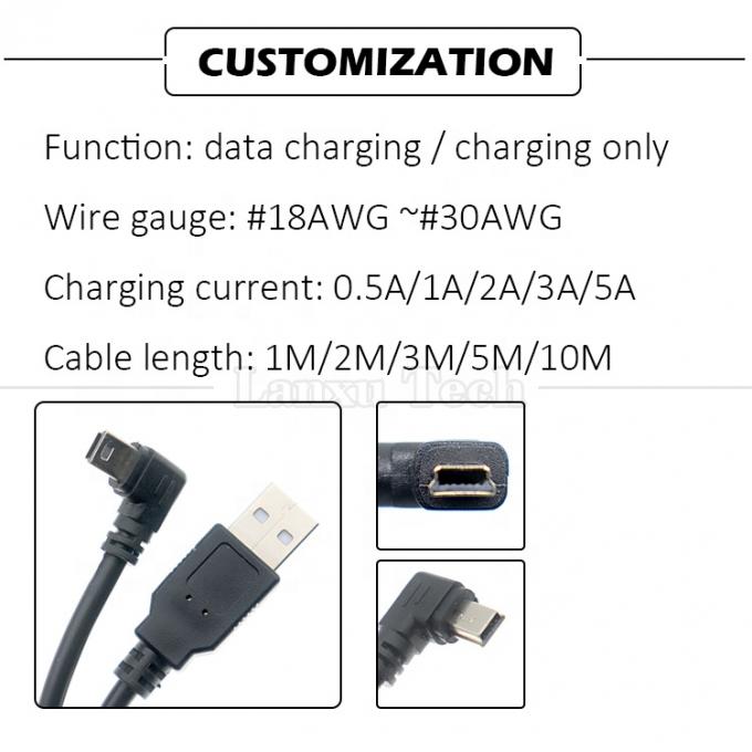 1м 2м 3м 5м 90 градусов Форма L Правый левый угол USB 2.0 Мужчина в мини B 5 пин USB кабель для зарядки данных для MP3 камеры 3
