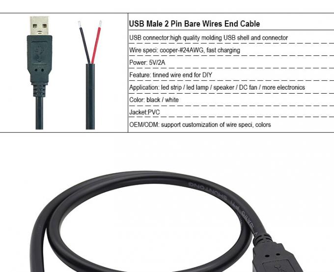 5V USB для открытия снятых консервированных обнаженных проводов конец Pigtail кабель зарядного устройства для светодиодного светодиода 3