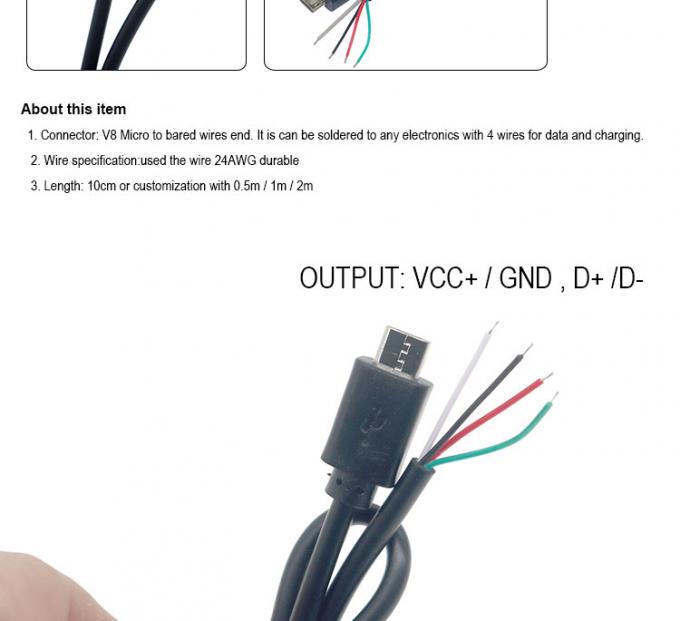 OEM Custom Micro B V8 5 Pin USB Мужчина для открытия Pigtail голые провода кабеля 1