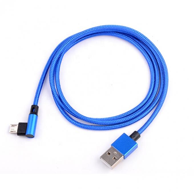 Быстрая зарядка 2.4A Найлон с плетеным L-образным левым углом Микро b к USB A Мужской кабель для зарядки данных для телефона 0