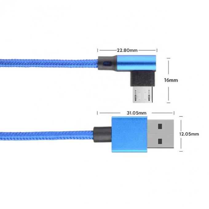 Быстрая зарядка 2.4A Найлон с плетеным L-образным левым углом Микро b к USB A Мужской кабель для зарядки данных для телефона 2