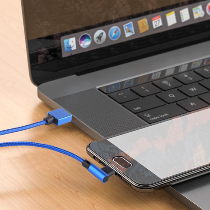 Быстрая зарядка 2.4A Найлон с плетеным L-образным левым углом Микро b к USB A Мужской кабель для зарядки данных для телефона 4