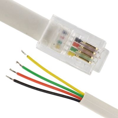 OEM 1m 2m 3m Белый RJ9 RJ11 Мужчина 4p4c до Стрип Тинной проволоки Открытый конец кабеля