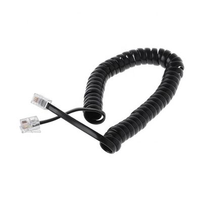 Свинцовый пружинный RJ9 4P4C RJ11 черно-белый спиральный плоский кабель Cat3 ADSL
