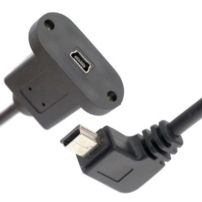 Винтовая блокировка 90 градусов прямой угол мужчина к женщине мини-USB панель монтаж расширительный кабель