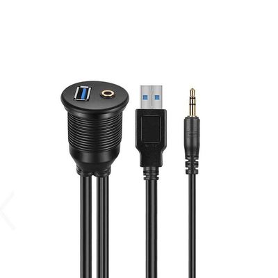 USB 3.0 AUX DC 3.5 Мужчина к женщине водонепроницаемый расширительный кабель с плавным монтажным панелем для автомобилей