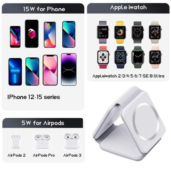 Магнитное 3 в 1 складное беспроводное зарядное устройство iPhone 12-15 15w Быстрая беспроводная зарядная станция портативные беспроводные зарядники 7