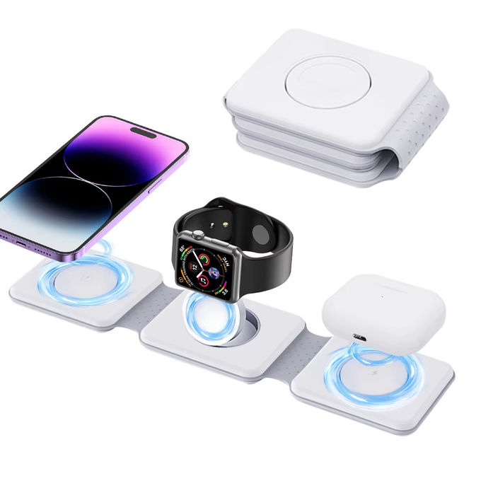 Магнитное 3 в 1 складное беспроводное зарядное устройство iPhone 12-15 15w Быстрая беспроводная зарядная станция портативные беспроводные зарядники 5