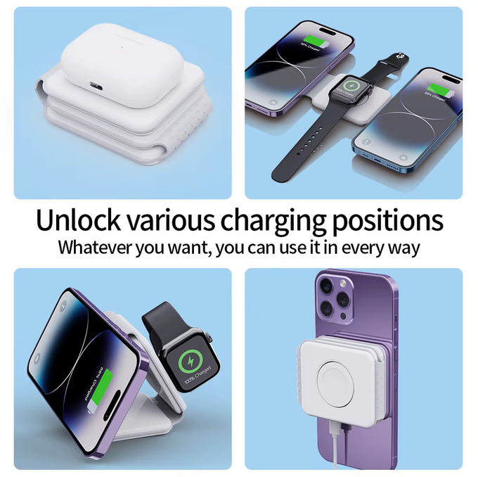 Магнитное 3 в 1 складное беспроводное зарядное устройство iPhone 12-15 15w Быстрая беспроводная зарядная станция портативные беспроводные зарядники 4