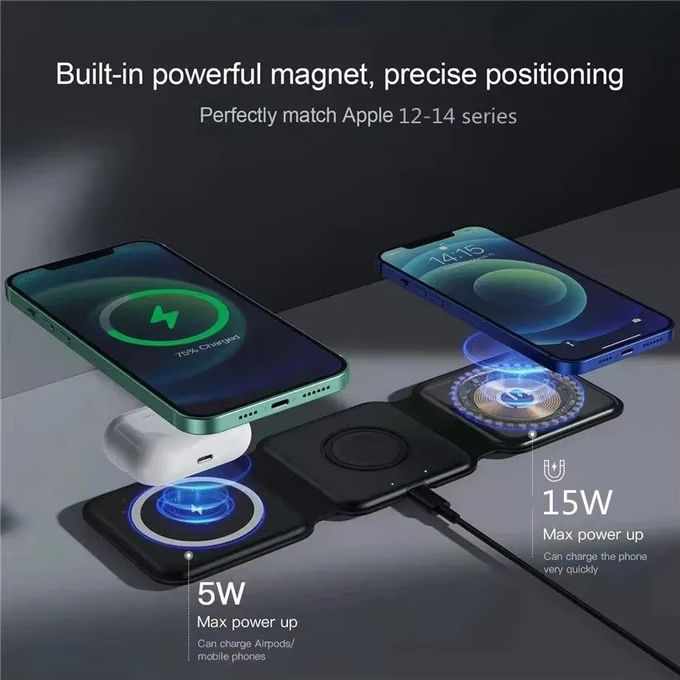 Магнитное 3 в 1 складное беспроводное зарядное устройство iPhone 12-15 15w Быстрая беспроводная зарядная станция портативные беспроводные зарядники 1