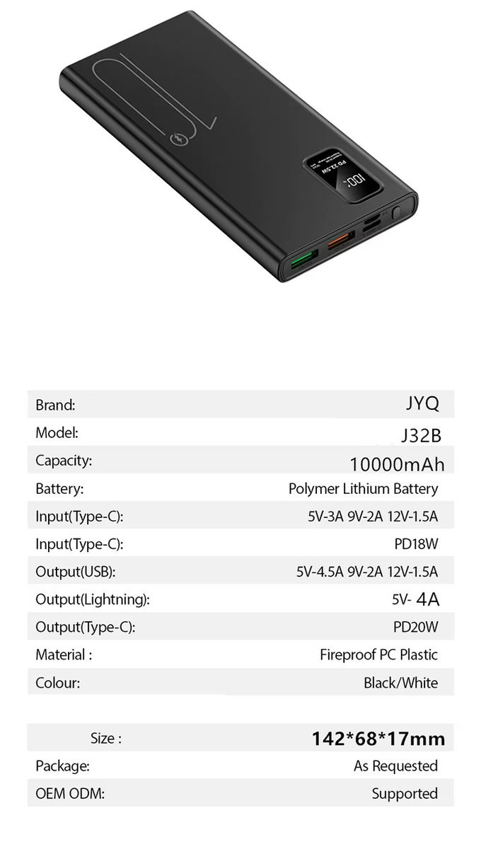 Наружный портативный 10000mah PowerBank LED дисплей PD QC3.0 22.5W быстрая зарядка Slim Power Banks 10000mAh USB-C зарядное устройство для iphone 15 7